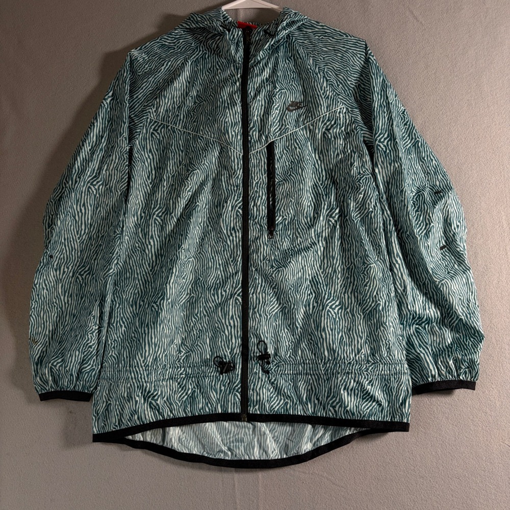 Nike Windrunner Mens Medium Teal White Zebra‎ Print Hooded Windbreaker Jacket